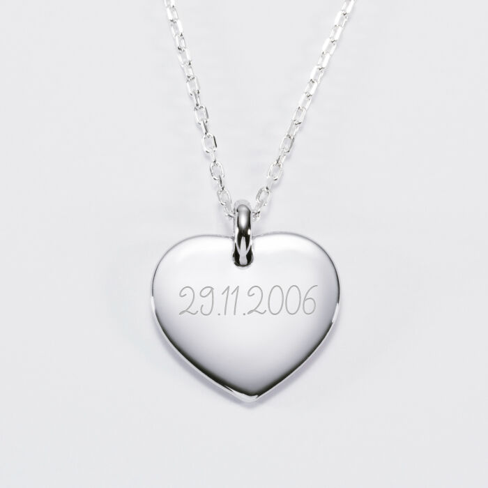 Pendentif personnalisé médaille gravée argent coeur bombé 21x20 mm - date