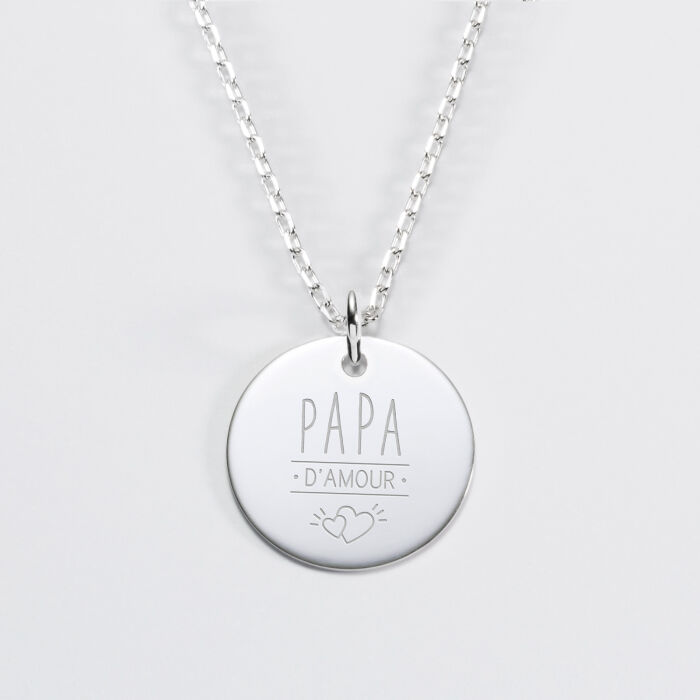 Pendentif homme personnalisé médaille gravée argent 19 mm - illustration papa