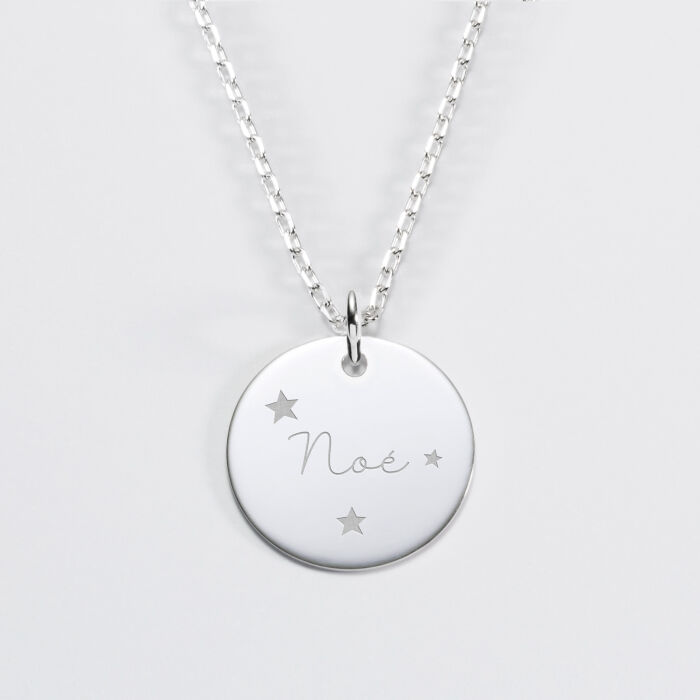 Pendentif homme personnalisé médaille gravée argent 19 mm - prénom et pictogramme