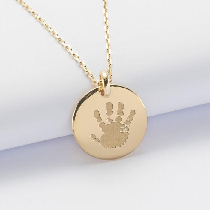 Pendentif homme personnalisé médaille bombée gravée plaqué or 20 mm - empreinte