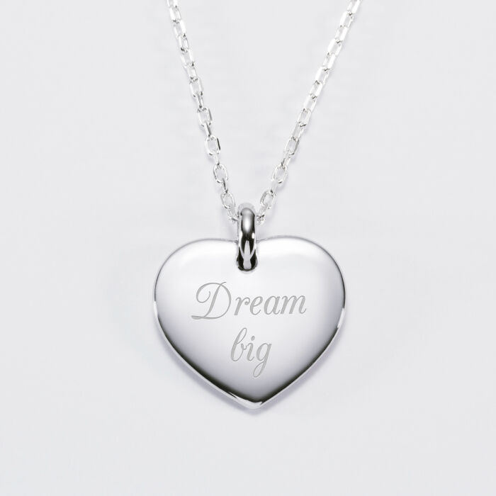 Pendentif personnalisé médaille gravée argent coeur bombé 21x20 mm - texte