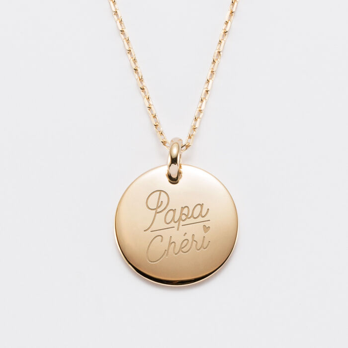Pendentif homme personnalisé médaille bombée gravée plaqué or 20 mm - illustration papa