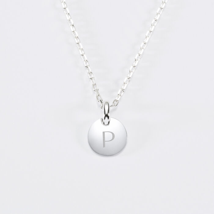 Personalised initial engraved silver medallion pendant 10 mm - 2