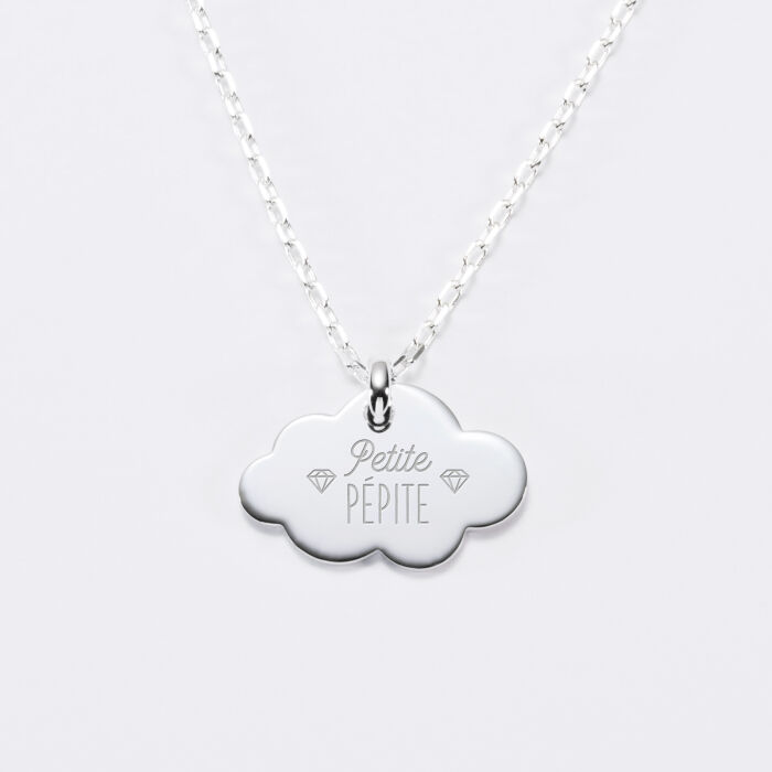 Pendentif enfant personnalisé prénom médaille gravée argent dormeuse nuage 20x14 mm - illustration enfant