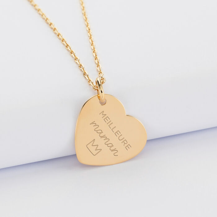 Pendentif personnalisé médaille gravée plaqué or coeur 19x21 mm - illustration maman