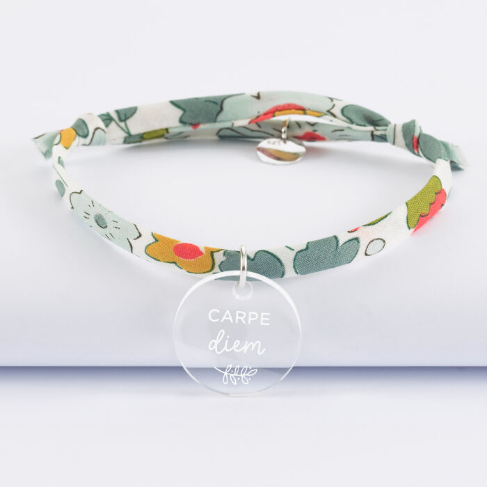 Bracelet Liberty personnalisé médaille gravée acrylique dormeuse ronde 20 mm - illustration