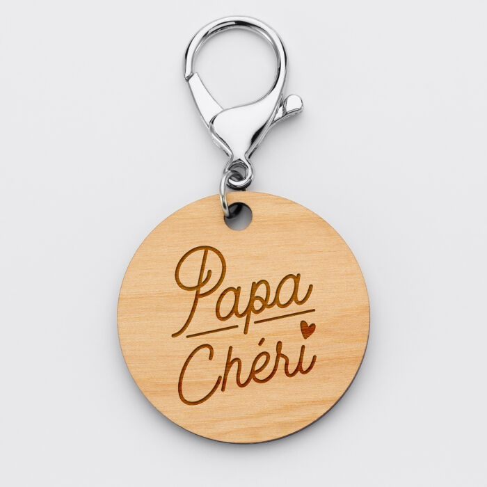 Porte-clés personnalisé gravé bois médaille ronde 50 mm - illustration papa