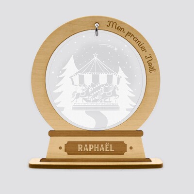 Boule à neige personnalisée bois gravé - édition spéciale "Manège enchanté" - Raphaël
