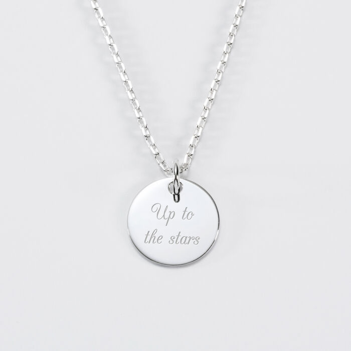 Personalised engraved silver children's medallion pendant 15 mm - text
