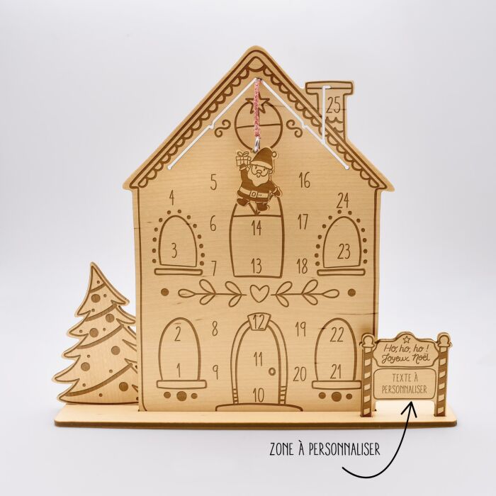 Calendrier de l'avent personnalisé "la tournée du père noël" bois gravé - zone personnalisable