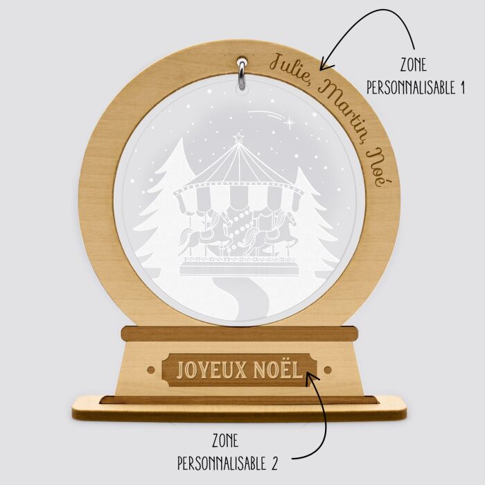 Boule à neige personnalisée bois gravé - édition spéciale "Manège enchanté" - explications