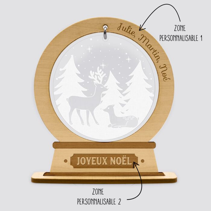 Boule à neige personnalisée bois gravé - édition spéciale "Forêt magique" - explications