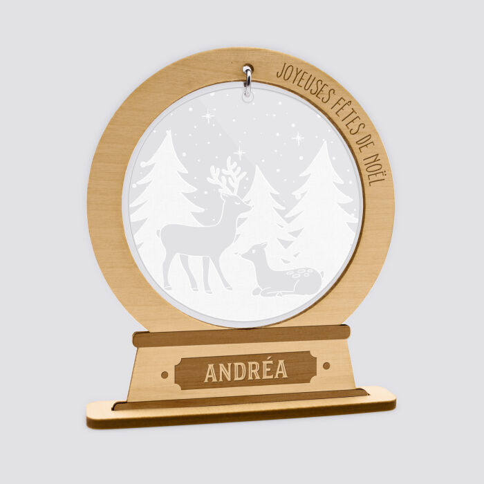 Boule à neige personnalisée bois gravé - édition spéciale "Forêt magique" - Andréa