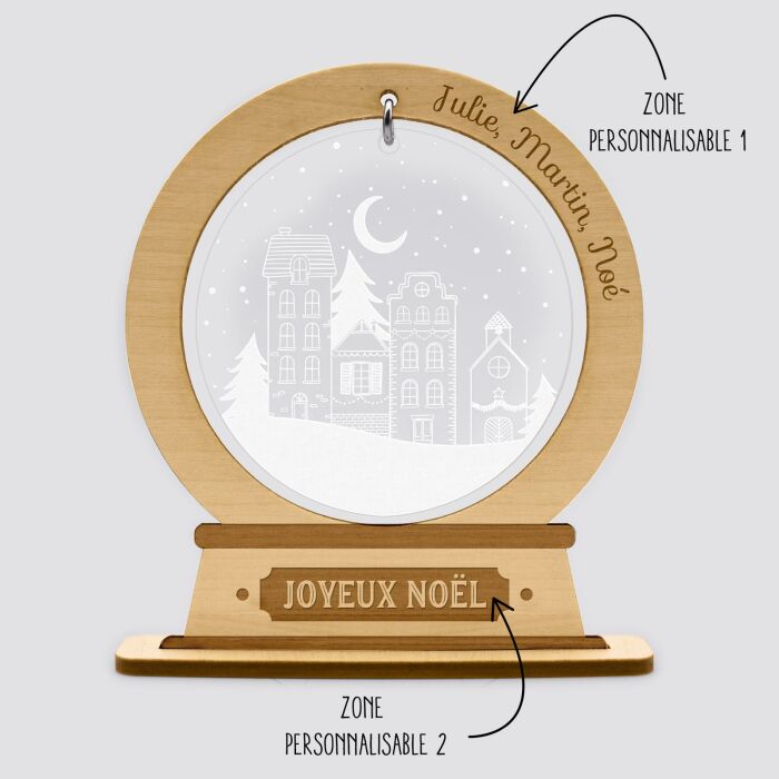 Boule à neige personnalisée bois gravé - édition spéciale "Village féérique" - explications