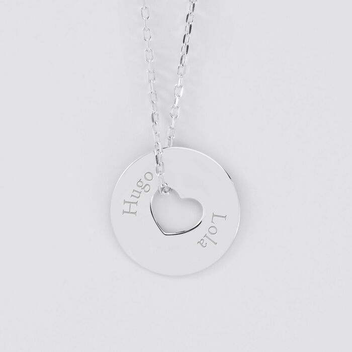 Pendentif personnalisé médaille argent gravée cible coeur 21 mm - hugo et lola