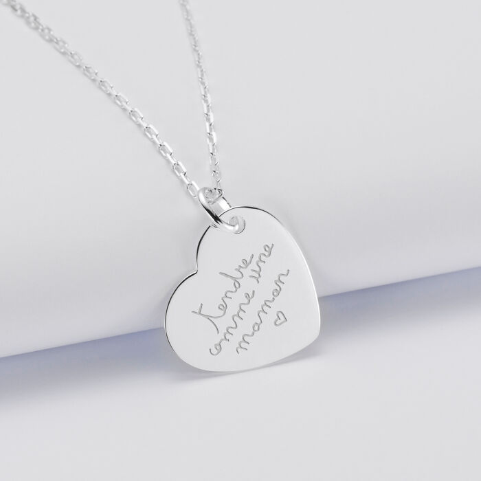 Personalised engraved silver heart medallion pendant 19x21mm - writing