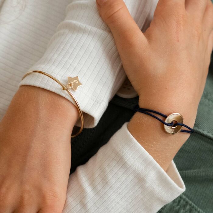 Bracelet enfant personnalisé médaille gravée plaqué or cible 16mm - Ecrit