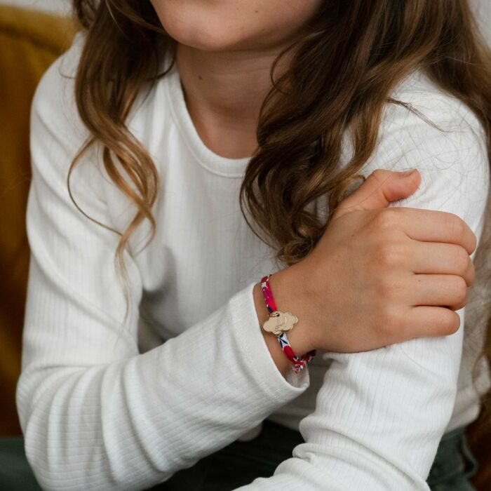 Bracelet baptême enfant Liberty personnalisé prénom médaille gravée plaqué or nuage 20x14 mm - Pictogramme