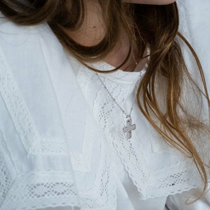 Pendentif enfant personnalisé prénom médaille gravée argent croix 15x13 mm - Baptême