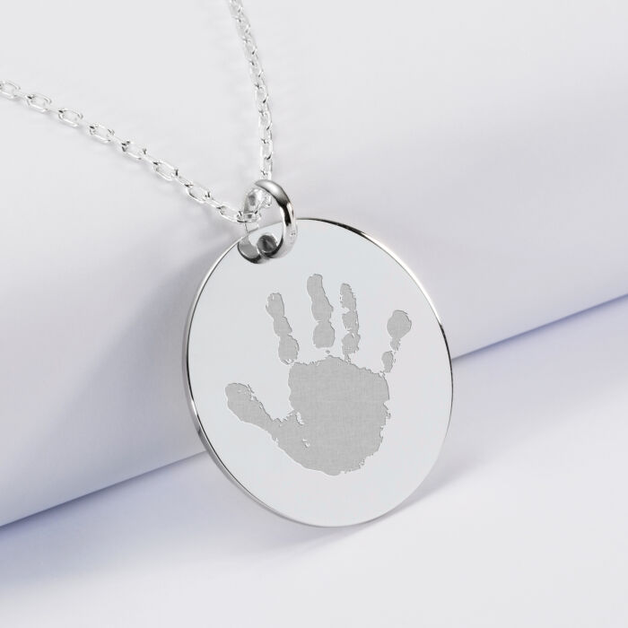 Personalised engraved silver medallion pendant 27 mm - imprint