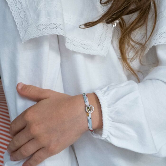Personalised children Liberty bracelet silver initial letter pendant 11mm