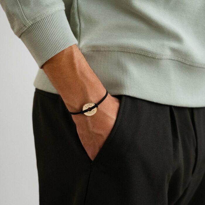 Bracelet homme personnalisé cordon double médaille gravée plaqué or cible 20 mm - Super papa