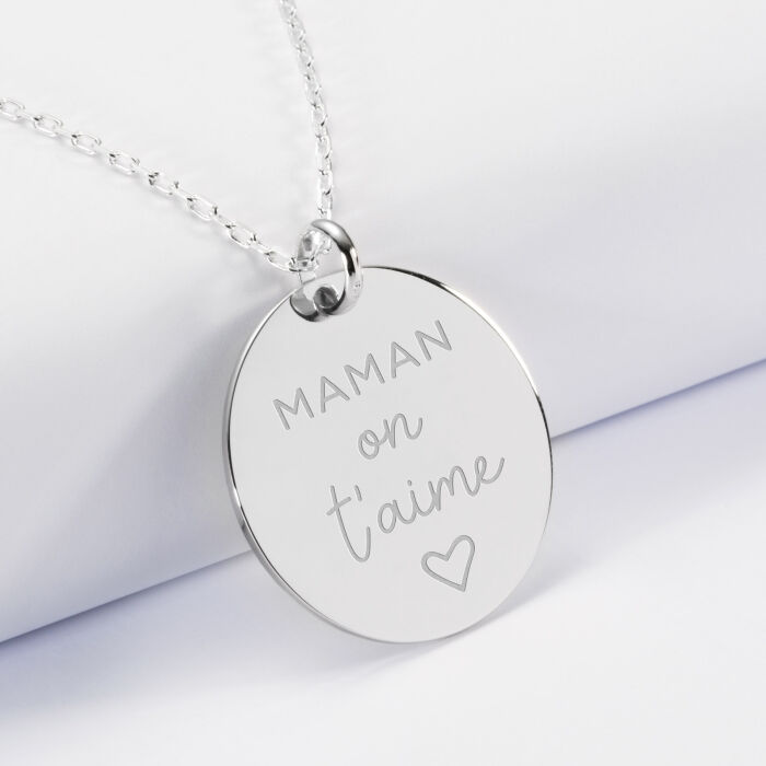 Pendentif personnalisé médaille gravée argent 27 mm - illustration