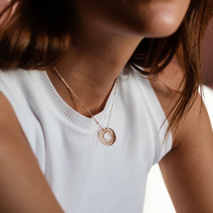 Pendentif personnalisé médaille gravée plaqué or cible coeur 21 mm - texte meilleure maman