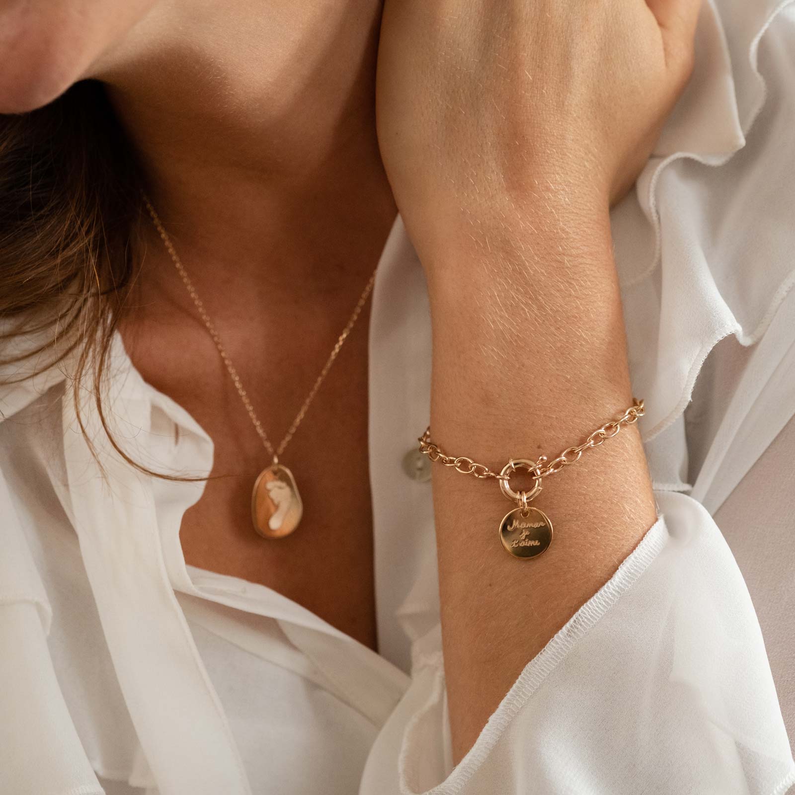 Bracelet Bozena Emérite Avec Médaille Vierge - Chaîne Finition Dorée 16 Cm - Neuf