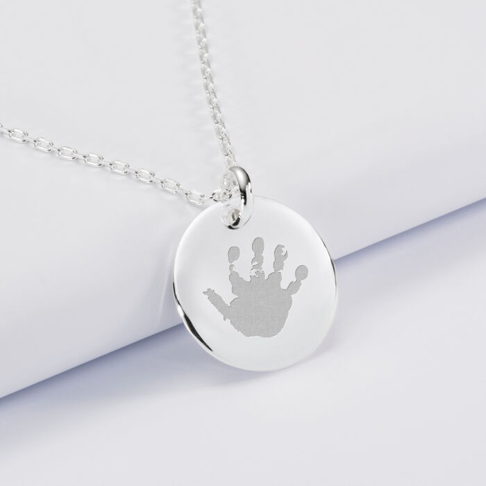 Personalised engraved rounded silver medallion pendant 20 mm - imprint