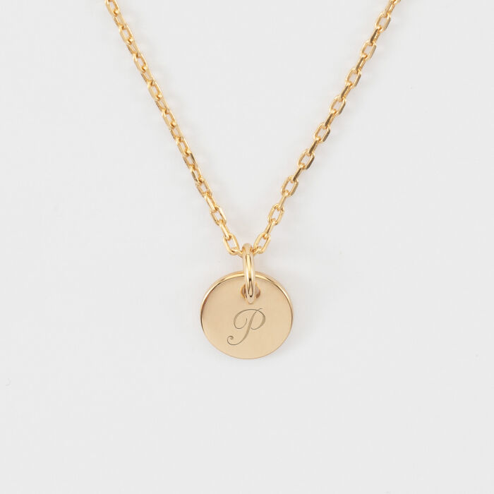 Pendentif initiale personnalisé médaille martelée gravée plaqué or 10 mm - Lettre P