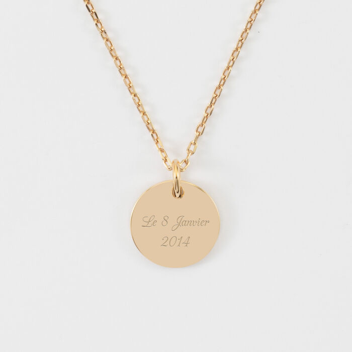 Pendentif personnalisé médaille martelée gravée plaqué or 15 mm - Date