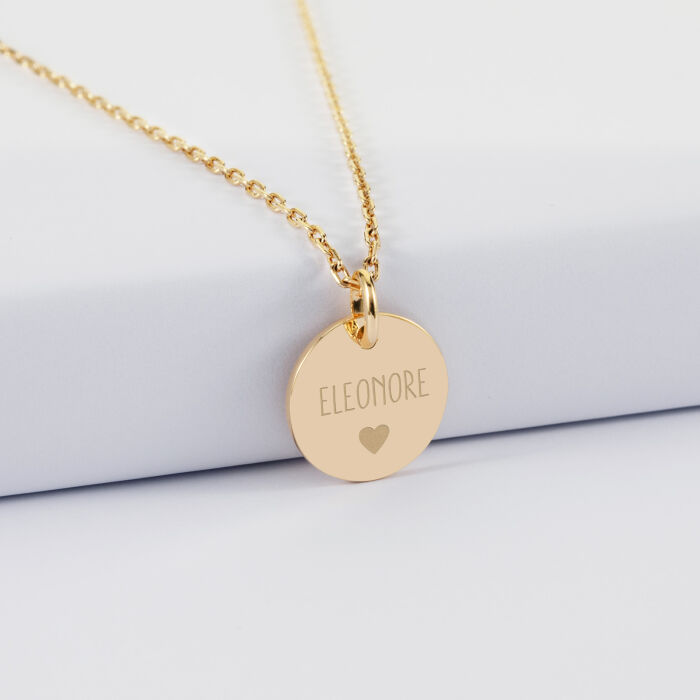 Pendentif personnalisé médaille martelée gravée plaqué or 15 mm - Coeur