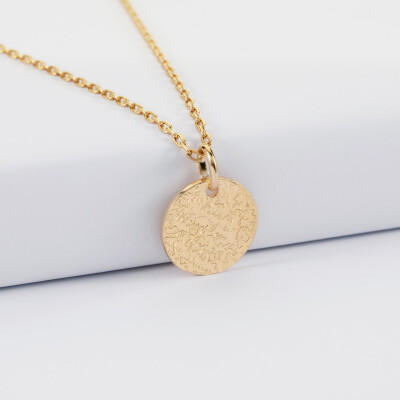 Pendentif personnalisé médaille martelée gravée plaqué or 15 mm- Texturée 2