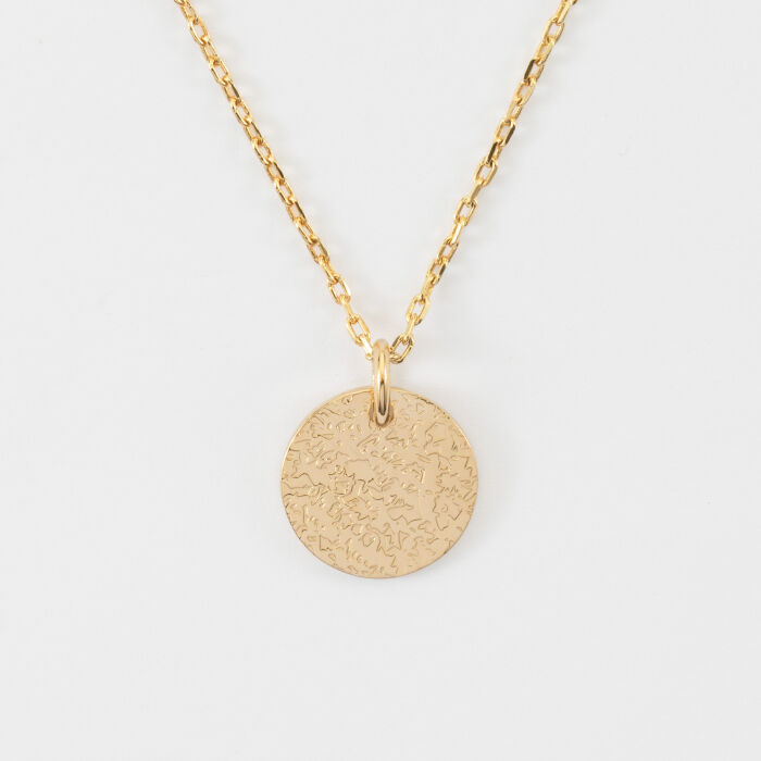 Pendentif personnalisé médaille martelée gravée plaqué or 15 mm - Texturée