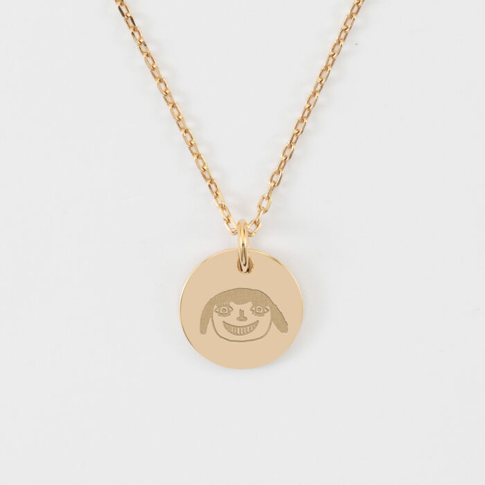 Pendentif enfant personnalisé médaille martelée gravée plaqué or 15 mm - Dessin
