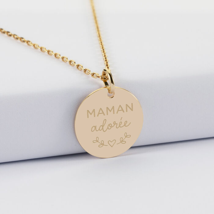 Pendentif personnalisé médaille martelée gravée plaqué or 19 mm - Illustration