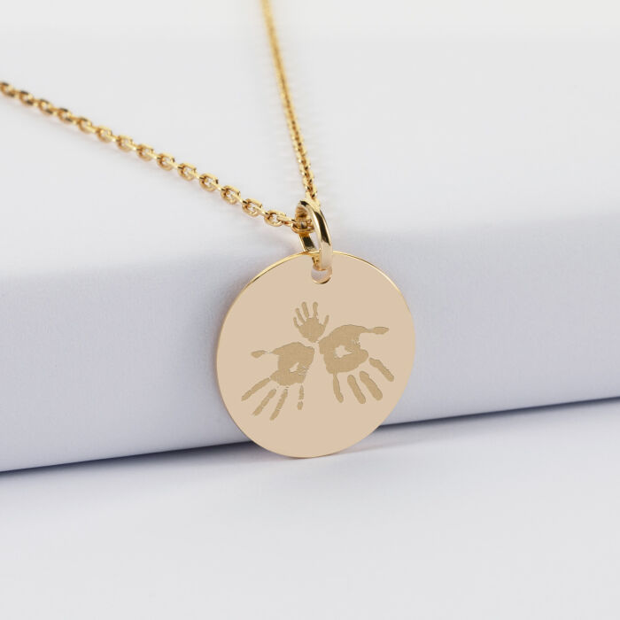 Pendentif personnalisé médaille martelée gravée plaqué or 19 mm - Empreintes