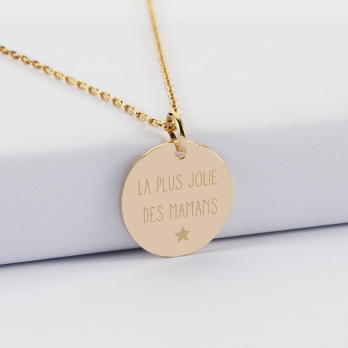 Pendentif personnalisé médaille martelée gravée plaqué or 19 mm - Texte