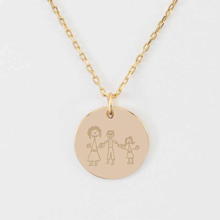 Pendentif personnalisé médaille martelée gravée plaqué or 19 mm - Dessin