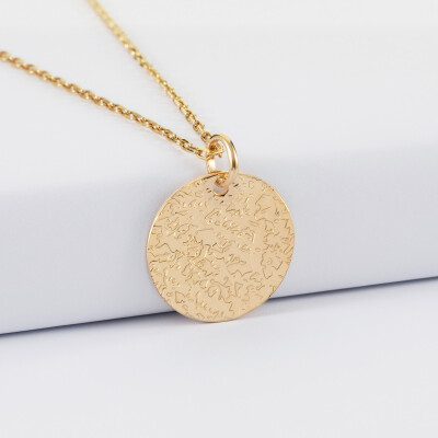 Pendentif personnalisé médaille martelée gravée plaqué or 19 mm - Texturée 2
