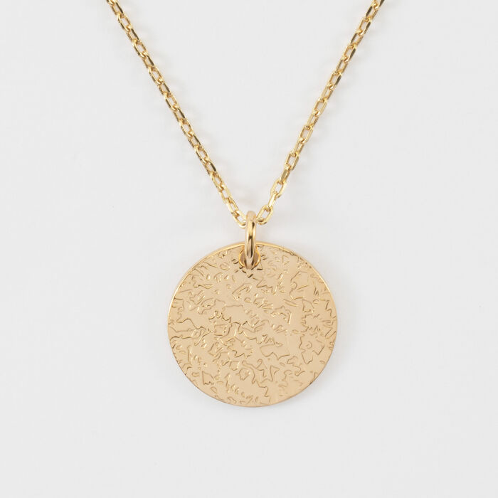 Pendentif personnalisé médaille martelée gravée plaqué or 19 mm - texturée