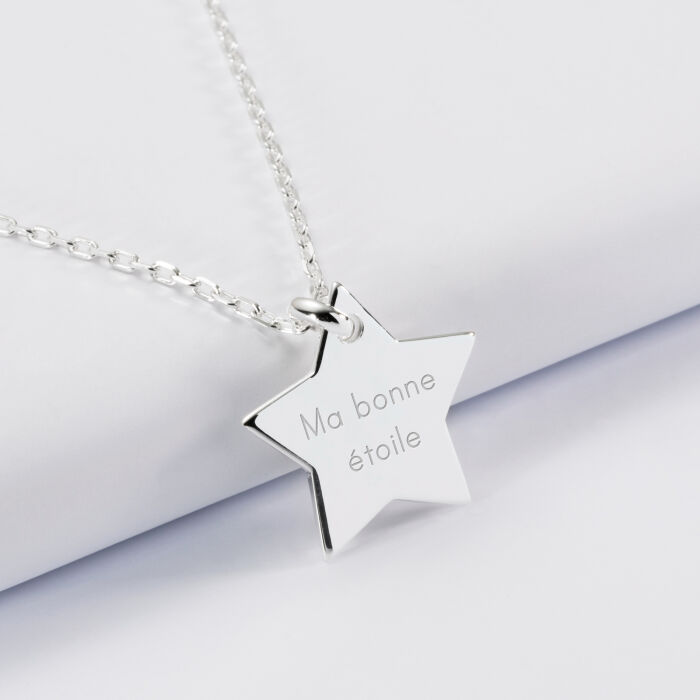 Pendentif personnalisé prénom médaille gravée argent dormeuse étoile 20x20 - texte 1