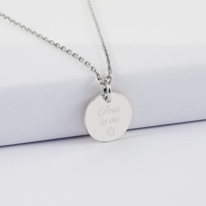 Pendentif personnalisé médaille martelée gravée argent 15 mm - texte
