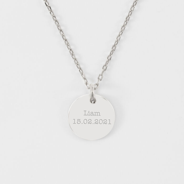 Pendentif personnalisé médaille martelée gravée argent 15 mm - prénom et date