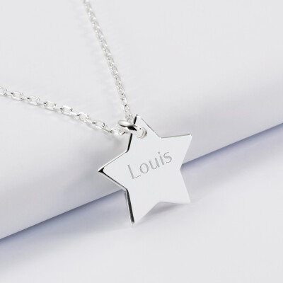 Personalised engraved silver star name sleeper pendant medallion 20x20 - name 1