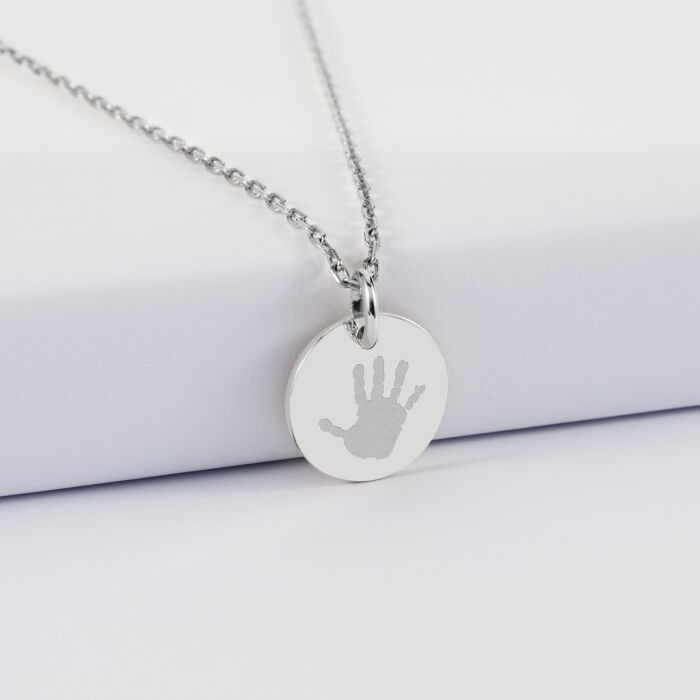 Pendentif enfant personnalisé médaille martelée gravée argent 15 mm - empreinte