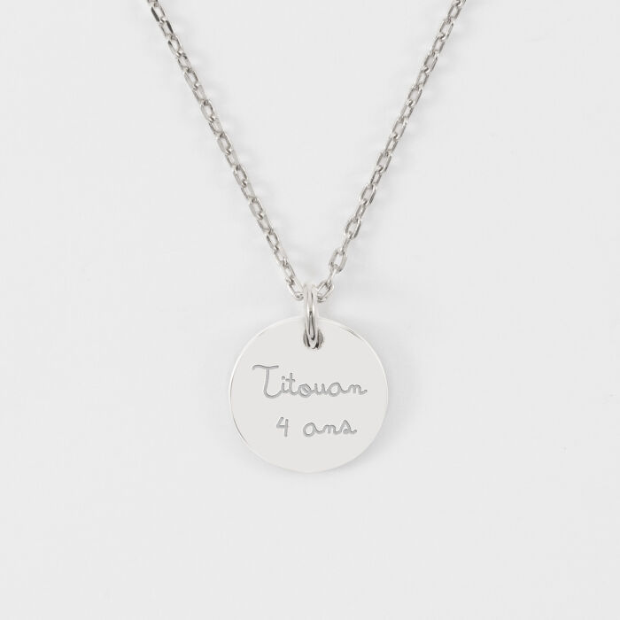 Pendentif enfant personnalisé médaille martelée gravée argent 15 mm - prénom