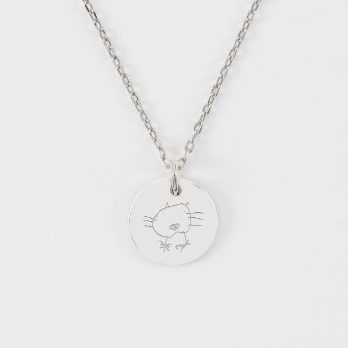 Pendentif enfant personnalisé médaille martelée gravée argent 15 mm - dessin