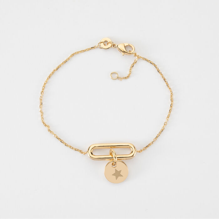 Bracelet chaîne ovale ouvert personnalisé médaille gravée plaqué or 10 mm - étoile